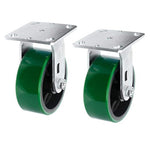 5-Inch Heavy-Duty Plate Casters with Polyurethane Wheels - 2 Pack, 2000lbs Total Capacity, 2-Inch Extra Width, Green Rigid