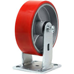 Heavy Duty 8" Plate Casters - 2 Pack with 2500 lbs Total Capacity, Polyurethane Wheels on Steel Mold, Extra Width Top Plate Caster for Easy Mobility (Red Rigid)