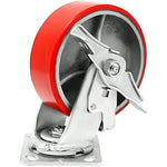 8" Heavy Duty Polyurethane Plate Casters (4-Pack, 5000 lbs Capacity, Red, 4 Swivel 2 w/Brake)