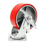 Red Polyurethane Molded Steel Wheel Plate Casters - 5 Inches, Pack of 4 (2 Swivel with Brakes and 2 Rigid) - 4000 lbs Total Capacity - Extra Width 2 Inches