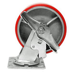 Red Polyurethane Molded Steel Wheel Plate Casters - 5 Inches, Pack of 4 (2 Swivel with Brakes and 2 Rigid) - 4000 lbs Total Capacity - Extra Width 2 Inches