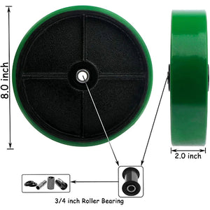 Heavy Duty 8" Plate Casters - 4 Pack Set with 5000lbs Capacity, Green Polyurethane Wheels, 2 Swivel + 2 Rigid Top Plate Casters