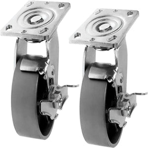 4" Heavy Duty Plate Casters with 1400 lbs Capacity, Silver Swivel Wheels with Brake, Pack of 2