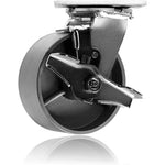 5" Heavy Duty Plate Casters with 2" Width and 2000 lbs Capacity - Pack of 2 Silver Swivel Casters with Brake