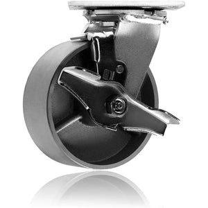 5" Heavy Duty Plate Casters with 2" Width and 2000 lbs Capacity - Pack of 2 Silver Swivel Casters with Brake