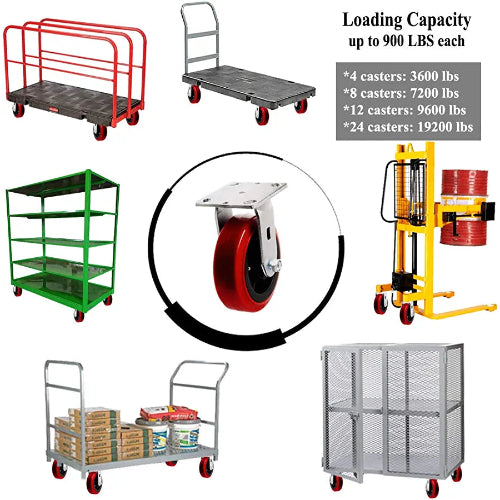 Maximize Mobility and Stability with 6" Heavy-Duty Plate Casters - Pack of 2, 1800 lbs Capacity, Polyolefin/Polyurethane Wheels, 2" Extra Width, Red/Black Rigid Design