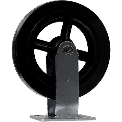 Medium Heavy Duty 8" Plate Caster - 2 Pack Rigid Rubber Mold on Steel Wheel Caster with Extra Width Top Plate and 1300 lbs Total Capacity
