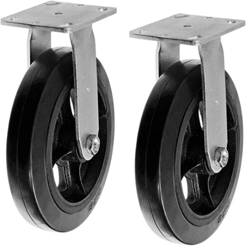 Medium Heavy Duty 8" Plate Caster - 2 Pack Rigid Rubber Mold on Steel Wheel Caster with Extra Width Top Plate and 1300 lbs Total Capacity
