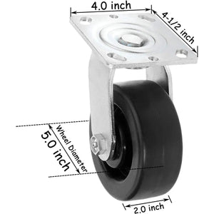 Heavy Duty Plate Casters - 5" Polyolefin Wheel, 2800 lbs Total Capacity - Pack of 4 (2 Swivel & 2 Rigid), Extra Width Top Plate Caster