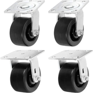 Heavy Duty Plate Casters - 5" Polyolefin Wheel, 2800 lbs Total Capacity - Pack of 4 (2 Swivel & 2 Rigid), Extra Width Top Plate Caster