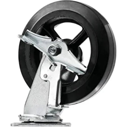 8" 4 Pack Plate Caster - Medium Heavy Duty Rubber Mold on Steel Wheel - 2600 lbs Total Capacity - Top Plate Caster - Pack of 4 (2 Swivel w/Brakes & 2 Rigid)