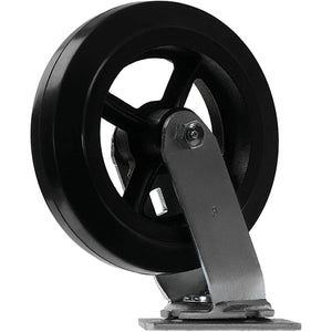 Medium Heavy Duty 8" 2 Pack Swivel Plate Caster with 1300 lbs Total Capacity - Rubber Mold on Steel Wheel, Top Plate Caster, Extra Width 2 Inches