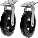 Medium Heavy Duty 8" 2 Pack Swivel Plate Caster with 1300 lbs Total Capacity - Rubber Mold on Steel Wheel, Top Plate Caster, Extra Width 2 Inches