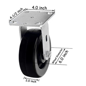 6" 4 Pack Plate Caster,Heavy Duty w/Polyolefin Wheel, Top Plate Caster Extra Width 2 inches, 3200 lbs Total Capacity (6 inches Pack of 4, 2 Swivel & 2 Rigid)