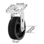 6" 4 Pack Plate Caster,Heavy Duty w/Polyolefin Wheel, Top Plate Caster Extra Width 2 inches, 3200 lbs Total Capacity (6 inches Pack of 4, 2 Swivel & 2 Rigid)