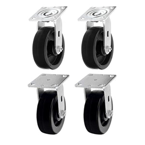 6" 4 Pack Plate Caster,Heavy Duty w/Polyolefin Wheel, Top Plate Caster Extra Width 2 inches, 3200 lbs Total Capacity (6 inches Pack of 4, 2 Swivel & 2 Rigid)