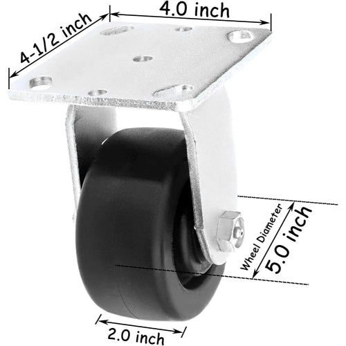 4" 4-Pack Medium Heavy Duty Plate Caster Set with Polyolefin Wheel, 2600 lbs Total Capacity, Extra Wide Top Plate, 2 Swivel with Brakes and 2 Rigid Casters (Pack of 4)