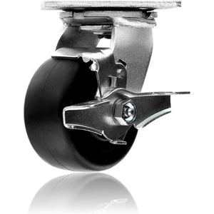 4" 4-Pack Medium Heavy Duty Plate Caster Set with Polyolefin Wheel, 2600 lbs Total Capacity, Extra Wide Top Plate, 2 Swivel with Brakes and 2 Rigid Casters (Pack of 4)