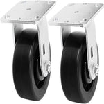 Heavy Duty 5" Plate Casters - 2 Pack Rigid Caster Wheels with 1400 lbs Total Capacity and Polyolefin Wheels - Extra Wide Top Plate for Maximum Stability and Durability