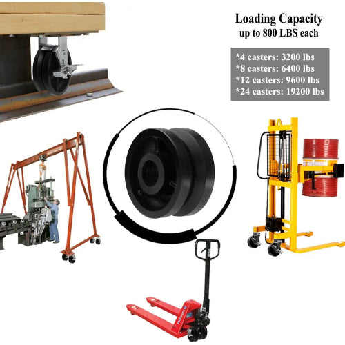 4" Cast Iron V-Groove Caster Wheel with Straight Roller Bearing (4 pack) - Supports up to 3200 lbs