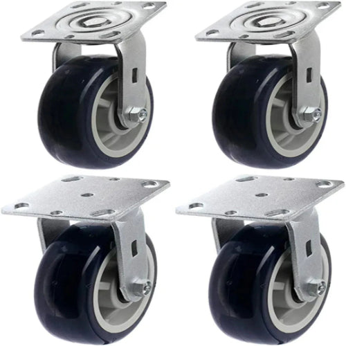 Heavy Duty 6" Caster Set - 4 Pack, 4000 lbs Total Capacity, Polyurethane Precision Bearing Wheels, 2 Swivel + 2 Rigid, Blue