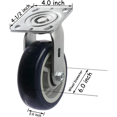 Upgrade Your Mobility with 6" Top Plate Casters - 2 Pack of High-Performance Polyurethane Wheels, 2000 lbs Capacity, and 2" Extra Width for Smooth Movement - Blue Swivel Design