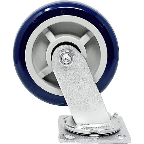 Upgrade Your Mobility with 6" Top Plate Casters - 2 Pack of High-Performance Polyurethane Wheels, 2000 lbs Capacity, and 2" Extra Width for Smooth Movement - Blue Swivel Design