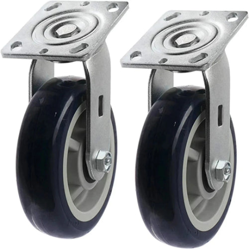 Upgrade Your Mobility with 6" Top Plate Casters - 2 Pack of High-Performance Polyurethane Wheels, 2000 lbs Capacity, and 2" Extra Width for Smooth Movement - Blue Swivel Design