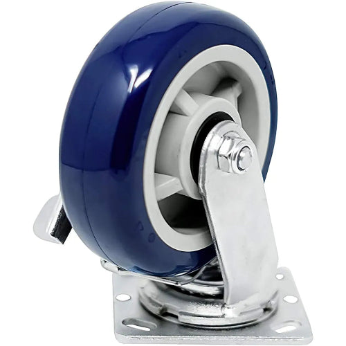 Upgrade Your Equipment with 6" Top Plate Casters - 2 Pack of High-Performance Polyurethane Wheels, 2000 lbs Capacity, 2" Extra Width, Blue Swivel Design, and Brakes for Added Safety