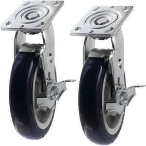 Upgrade Your Equipment with 6" Top Plate Casters - 2 Pack of High-Performance Polyurethane Wheels, 2000 lbs Capacity, 2" Extra Width, Blue Swivel Design, and Brakes for Added Safety