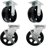 4" Heavy Duty Cast Iron V-Groove Wheel Plate Casters - Pack of 4 (2 Swivel w/Brakes & 2 Rigid) - 3200 lbs Total Capacity - Top Plate Caster Extra Width 2 inches