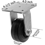 Extra Wide 4" 4-Pack Plate Casters - 1800 lbs Capacity (2 Swivel w/Brakes & 2 Rigid) - Mold-on Rubber Steel Wheel