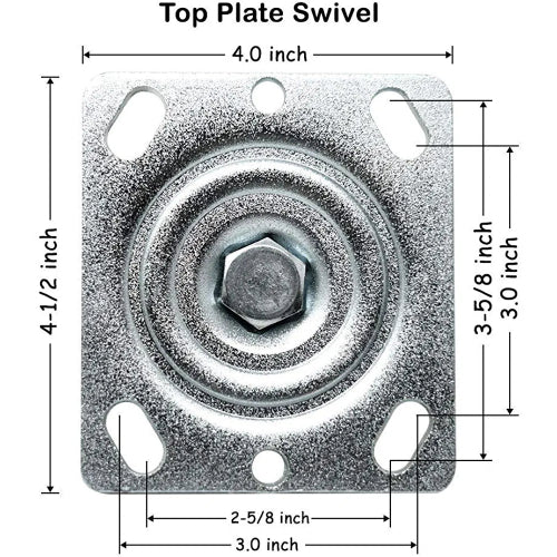 Extra Wide 4" 4-Pack Plate Casters - 1800 lbs Capacity (2 Swivel w/Brakes & 2 Rigid) - Mold-on Rubber Steel Wheel