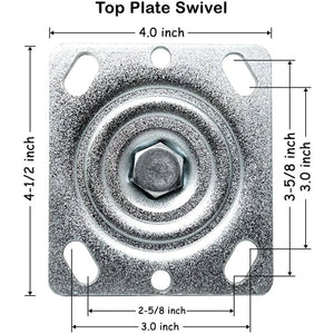 Extra Wide 4" 4-Pack Plate Casters - 1800 lbs Capacity (2 Swivel w/Brakes & 2 Rigid) - Mold-on Rubber Steel Wheel