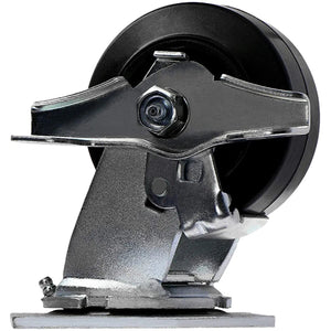 Extra Wide 4" 4-Pack Plate Casters - 1800 lbs Capacity (2 Swivel w/Brakes & 2 Rigid) - Mold-on Rubber Steel Wheel