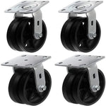 6" 4-Pack Cast Iron V-Groove Wheel Top Plate Caster with 4000 lbs Total Capacity - 2 Swivel & 2 Rigid (Pack of 4)