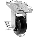 4" 4-Pack Heavy Duty Rubber-Steel Plate Caster with Top Plate, 2-Inch Width and 1800 lbs Total Capacity (Includes 2 Swivel Casters with Brakes & 2 Fixed Casters)