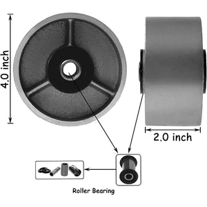 4"x2" Heavy Duty Steel Wheel with Rolling Bearing & Steel Bushing Up to Loading Capacity 700LBS Each (4pack)