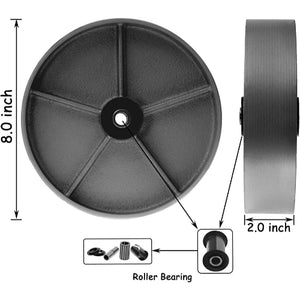 2 Pack 8"x2" Heavy Duty Steel Wheels with Rolling Bearing & Steel Bushing - Load Capacity up to 1300lbs Each