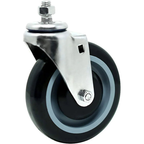 Heavy Duty 5" Shopping Cart Caster Wheels - Pack of 4, 1000lbs Capacity, Polyurethane Stepped and Full Tread Face, Double Ball Bearing, w/ Bolts - Dark Gray