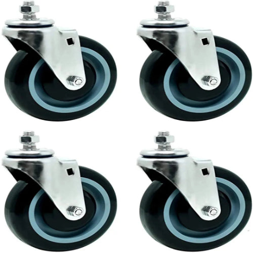 Heavy Duty 5" Shopping Cart Caster Wheels - Pack of 4, 1000lbs Capacity, Polyurethane Stepped and Full Tread Face, Double Ball Bearing, w/ Bolts - Dark Gray