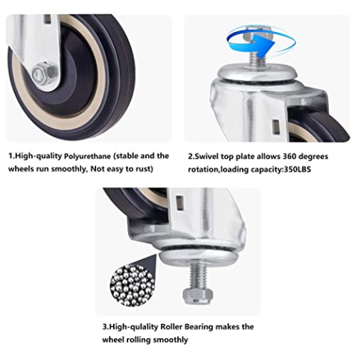 4-Pack of 4-Inch Polyurethane Caster Wheels with Stepped and Full Tread Face, Double Ball Bearing, Bolts Included - Total Capacity of 1000 lbs (Dark Blue Beige)