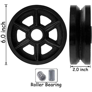 6" Plate Caster, Heavy Duty Cast Iron V-Groove Wheel Caster Top Plate Caster Extra Width 2 inches 1000lbs Total Capacity (6 inches, Rigid)