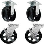 6" Heavy Duty Cast Iron V-Groove Plate Casters, 4 Pack with 3200lbs Total Capacity (2 Swivel w/Brakes & 2 Rigid), 2" Extra Width Top Plate Caster