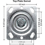 Heavy Duty 6" Cast Iron V-Groove Wheel Caster with 2" Extra Width Plate - 1000lbs Total Capacity (Swivel) - Ideal for Industrial Equipment and Material Handling