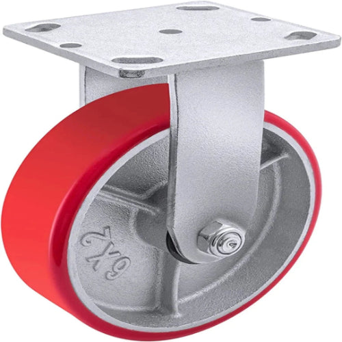 Maximize Mobility and Strength with our 6" Heavy Duty Polyurethane Plate Caster - 1200lbs Capacity, Extra Wide 2-inch Top Plate, Steel Wheel, Red Rigid Design