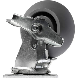 5" 4 Pack Plate Casters - Heavy Duty Rubber Swivel & Rigid Caster Set with Brakes - 1600 lbs Total Capacity - Top Plate Mounting