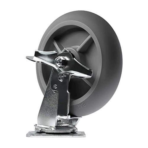 8" Heavy Duty Rubber Plate Casters - Pack of 4 with 2400lbs Total Capacity, Swivel Casters with Brakes - Ideal for Industrial Equipment and Material Handling