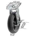 8" Heavy Duty Rubber Plate Casters - Pack of 4 with 2400lbs Total Capacity, Swivel Casters with Brakes - Ideal for Industrial Equipment and Material Handling