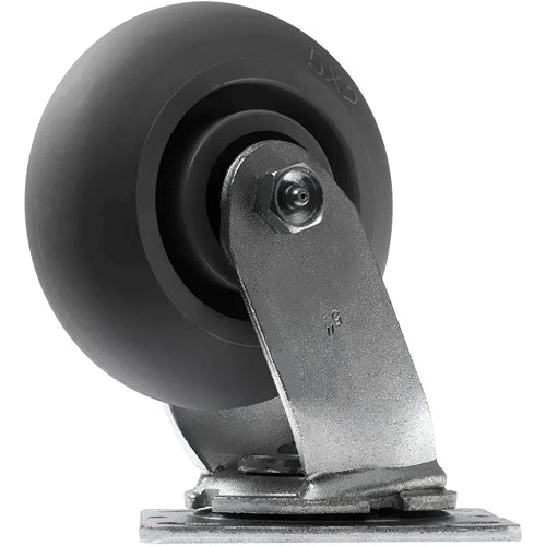 Heavy Duty 5" Plate Casters - 4 Pack with 2 Swivel and 2 Rigid Casters, 1600 lbs Total Capacity - Crowned Thermoplastic Rubber Wheels for Food Service, Material Handling and More